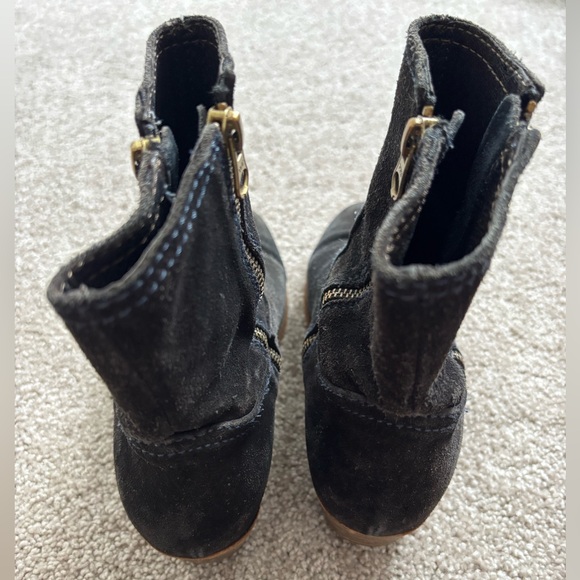 Navy Blue Suede Heeled Ankle Boots - Picture 5 of 9